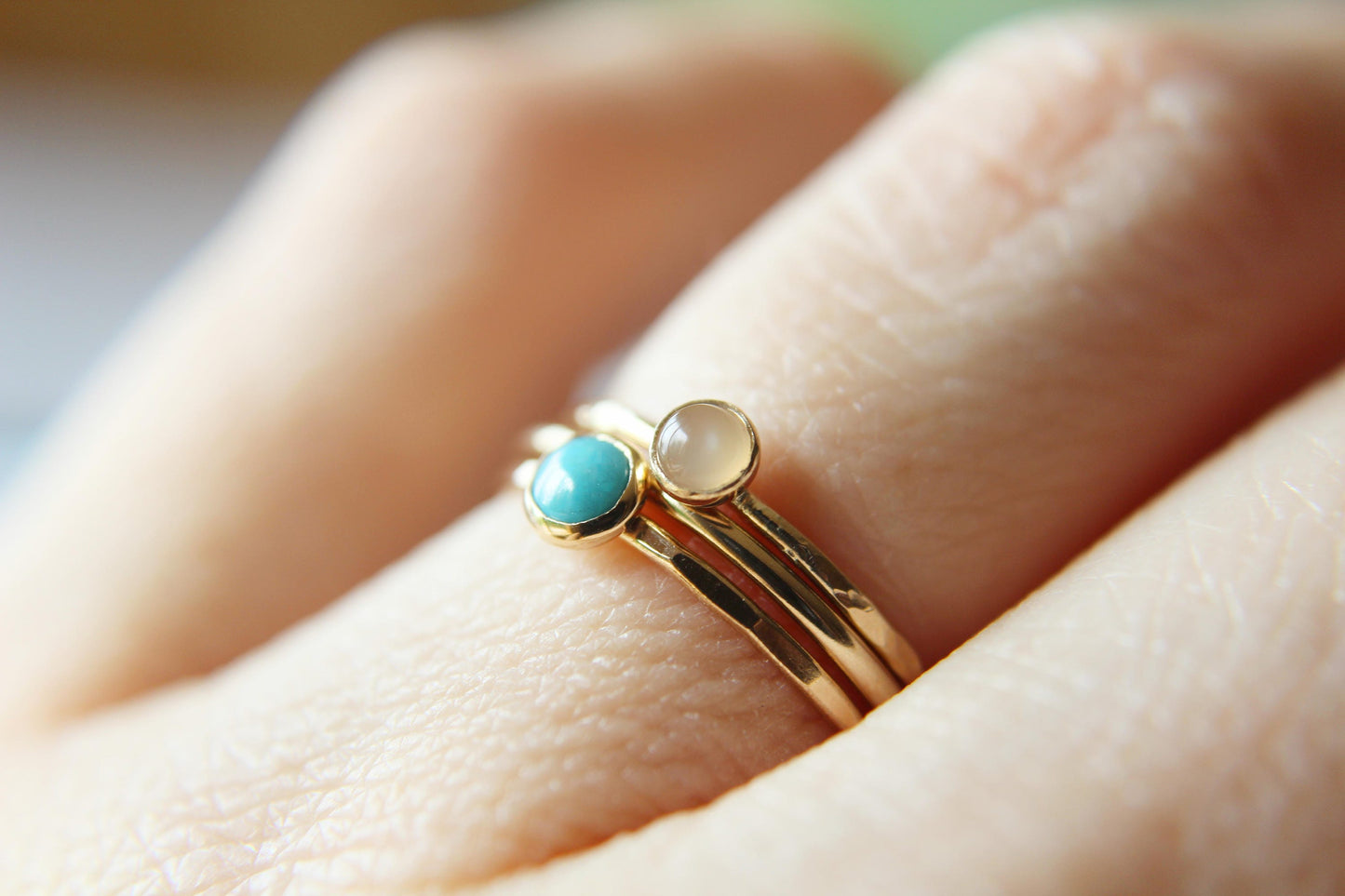Turquoise Stacking Ring Set, Turquoise  Ring, Natural Gemstone Ring, Turquoise, Turquoise Jewelry, Peach Moonstone Ring, Gold Rings, Gift