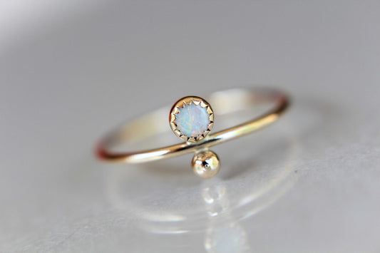 Opal Stacking Ring, Slim Ring, Stacking Gemstone Ring, Opal Rings, Unique Rings, Wisper Gemstone Rings, Gift, White Opal, Genuine, Gift