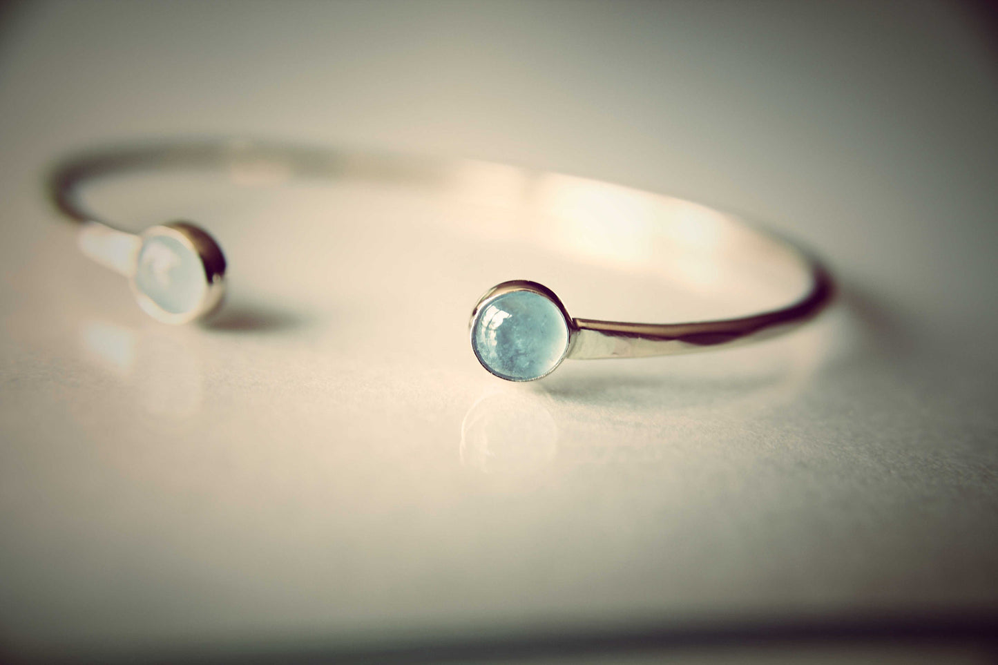 Aquamarine Cuff Bracelet, 14Kt Gold Bracelet, Gold Cuff Bracelet, Wedding Jewelry, Oval Double Stone Bracelet, Blue, March Birthstone, Gift
