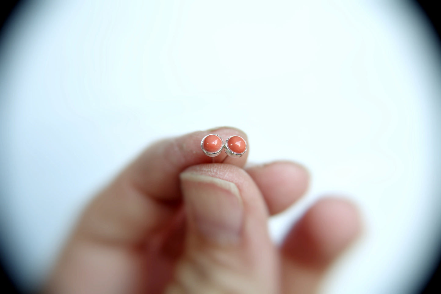 Coral Earrings, Coral Gemstone Earrings, Sterling Earrings, Post Earrings, Coral Post Earrings, Small Earrings, Minimalist Earrings, Gift