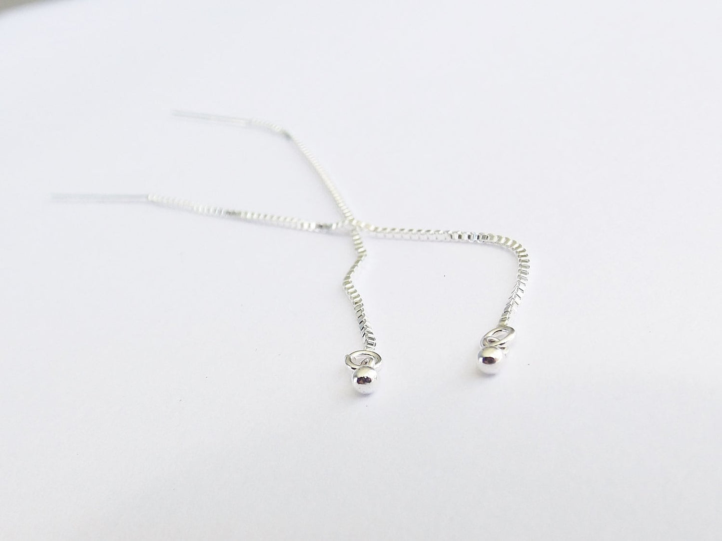Threader Earrings,Simple Threaders,Super Tiny Bead Threader,Sleek Earrings,Simple Everyday,Modern Jewelry,Unique Slender,Silver Drop Earring