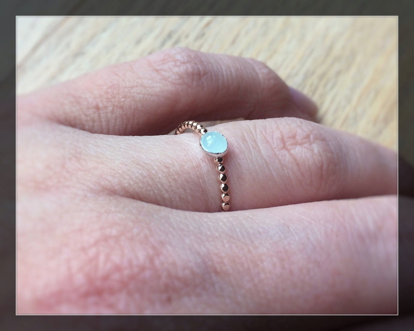 Gold Beaded Aquamarine Ring, Mixed Metal Stacking Ring, Unique Design, Beaded Ring, Gold and Silver Ring, Gemstone, Pale Blue Aquamarine