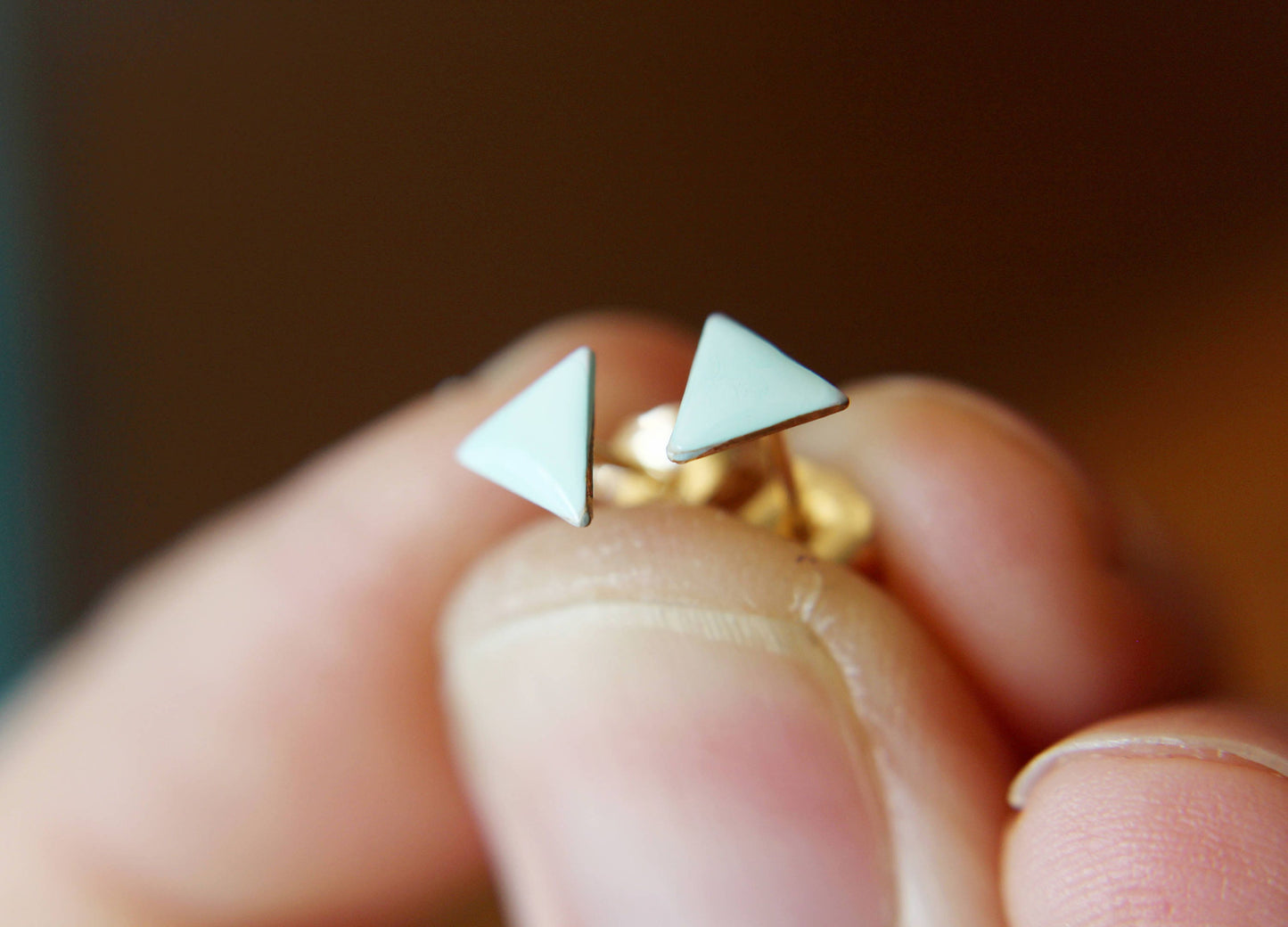Triangle Earrings, Tiny Triangle Earrings, Gold Triangle Earrings, Turquoise Earrings, Enamel Triangle Earrings, Geometric Studs, Boho Chic