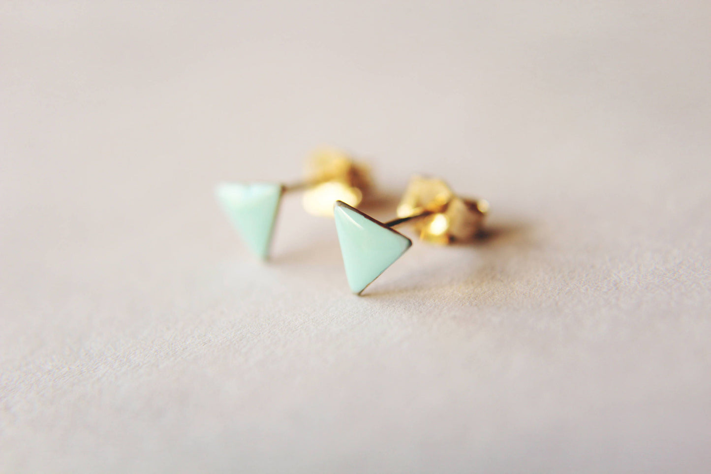 Triangle Earrings, Tiny Triangle Earrings, Gold Triangle Earrings, Turquoise Earrings, Enamel Triangle Earrings, Geometric Studs, Boho Chic