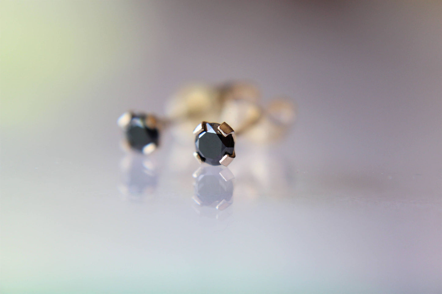 Genuine BLACK DIAMOND Earring Studs, Post 14k Solid Gold, Lobe Cartilage Helix Tragus, Tiny Black Diamond Earrings, Gift, Black Gemstone