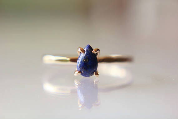 Lapis Ring, Solid Gold Ring, Gold Lapis Ring, Solid Gold Stacking Ring, Engagement Ring, Eco Friendly Recycled, Lapis Lazuli Ring, Genuine