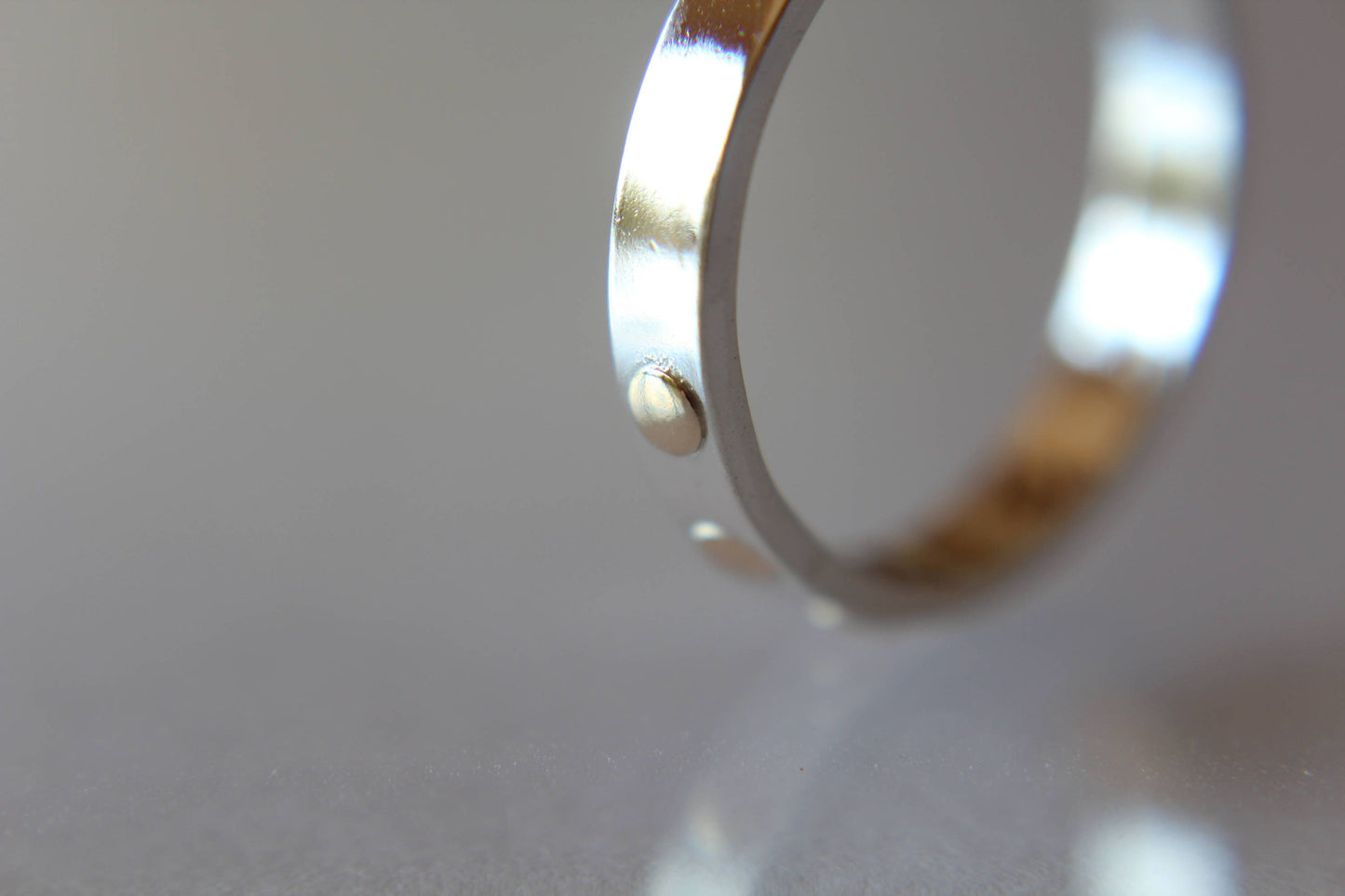 Modern Silver Band, Three Gold Dots, Simple Gold And Silver Ring, Modern Jewelry, Boho, Unique Jewelry, Everyday, Stacking Band, Solid Gold