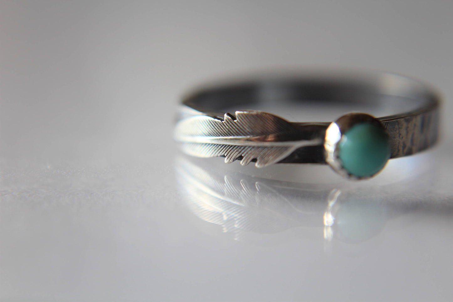 Turquoise Feather Ring, Feather Ring, Turquoise and Silver, Turquoise Ring, Sterling Silver Ring, Feather and Turquoise, Customizable, Gift