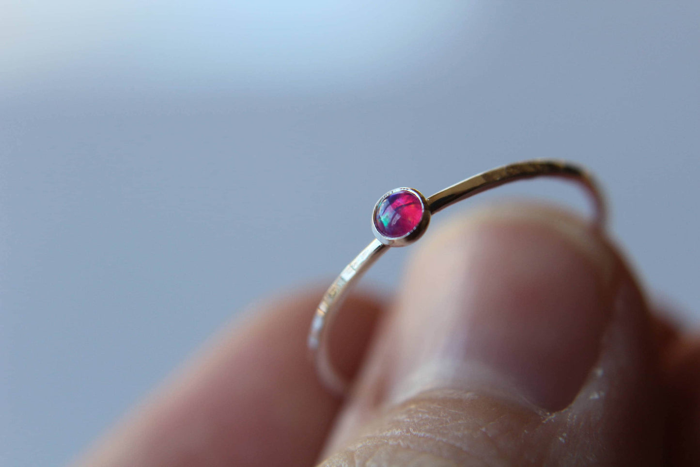 Slim Textured Opal Stacking Ring,Slim Ring,Stacking Gemstone Ring,Customizable Rings,Textured Rings,Whisper Gemstone Rings,Gift,Pink Opal