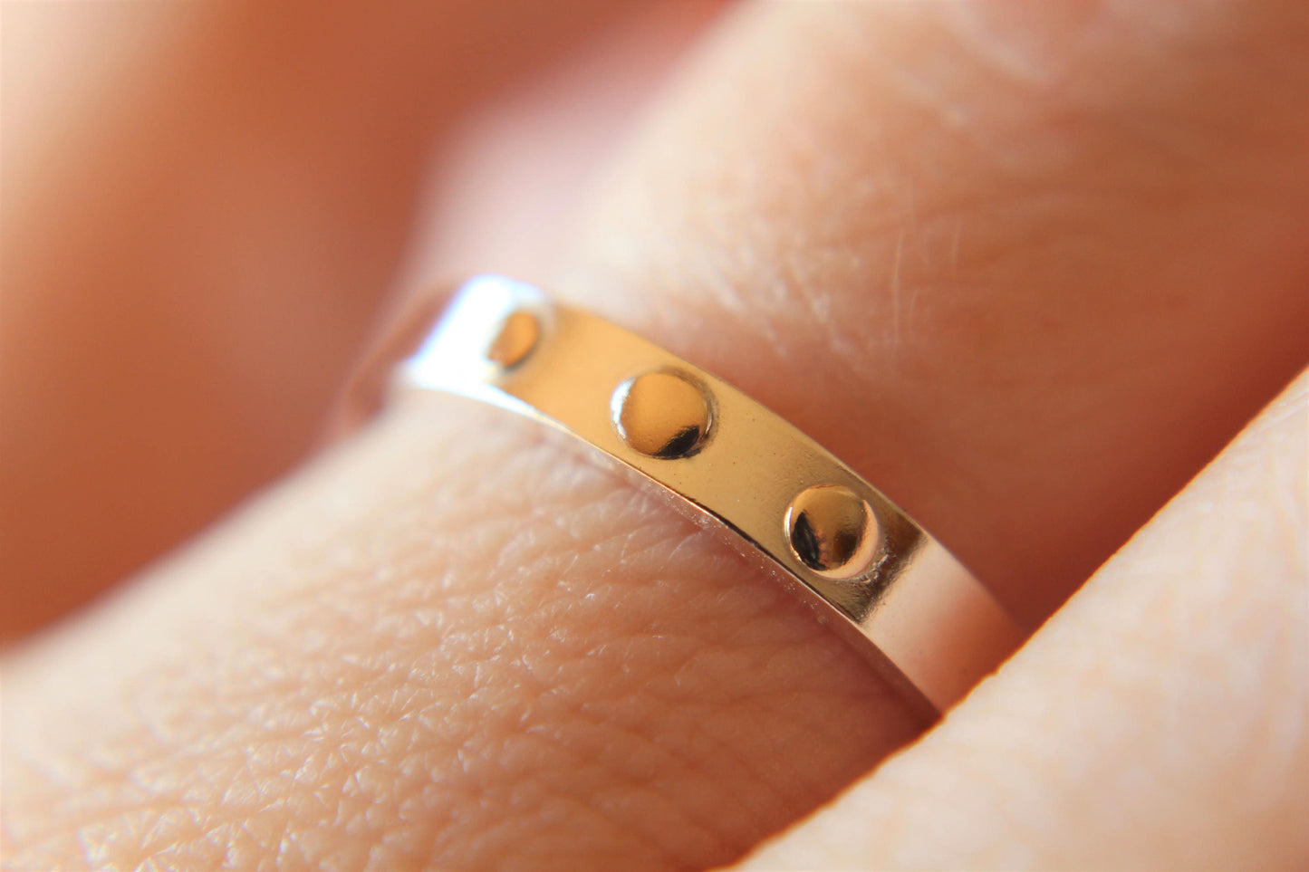 Modern Silver Band, Three Gold Dots, Simple Gold And Silver Ring, Modern Jewelry, Boho, Unique Jewelry, Everyday, Stacking Band, Solid Gold