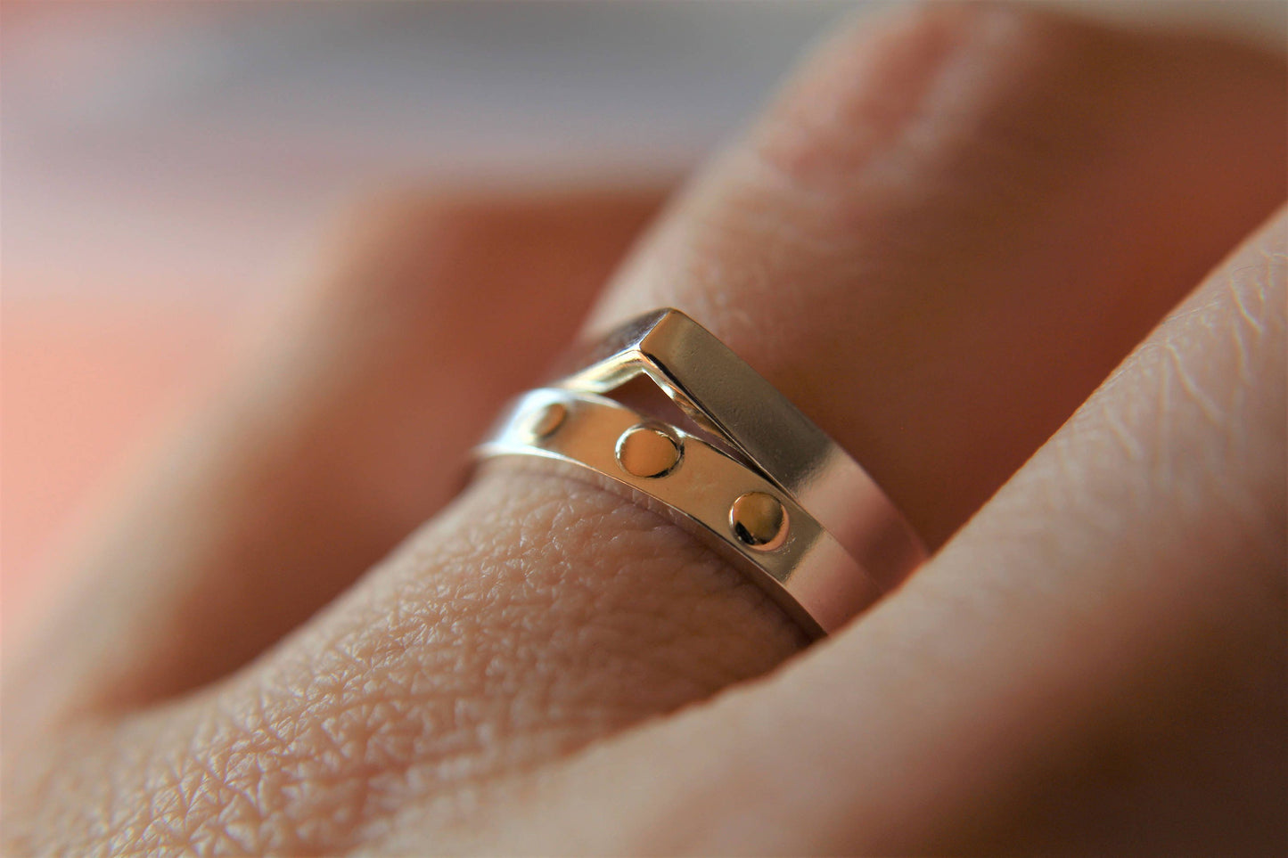 Modern Silver Band, Three Gold Dots, Simple Gold And Silver Ring, Modern Jewelry, Boho, Unique Jewelry, Everyday, Stacking Band, Solid Gold