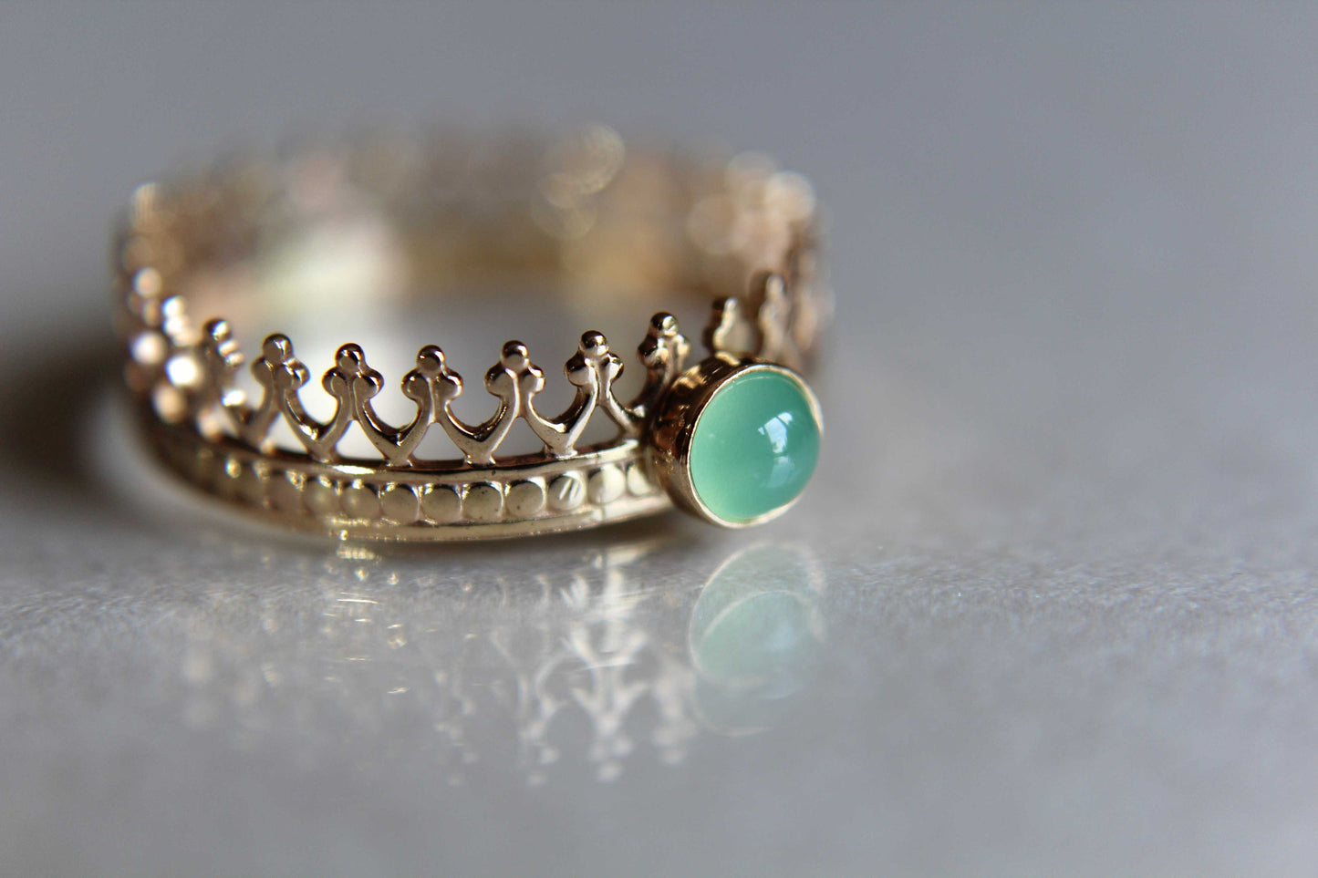 Crown Ring, Wedding Band, Engagement Ring, Princess Ring, Promise Ring, Simple Gift, Chrysoprase Crown Ring, Genuine Gemstone, Gift