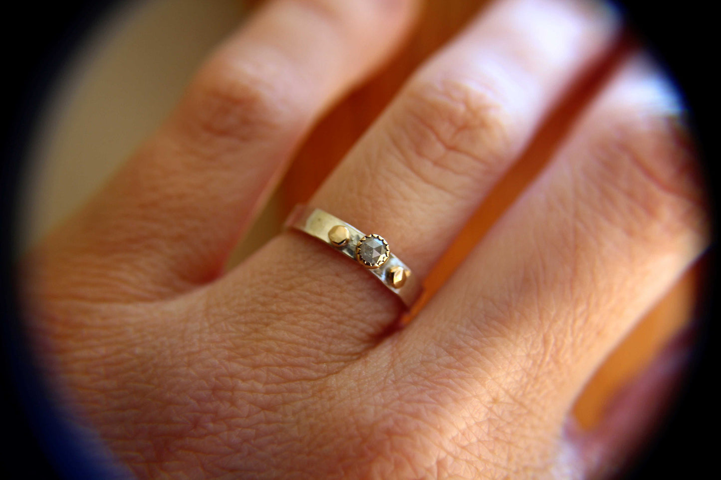 Rose Cut Diamond Ring, Genuine Diamond Ring, Gray Diamond, Minimalist Ring, Rough Diamond Ring, Diamond Ring, Gold Diamond Ring, Gift