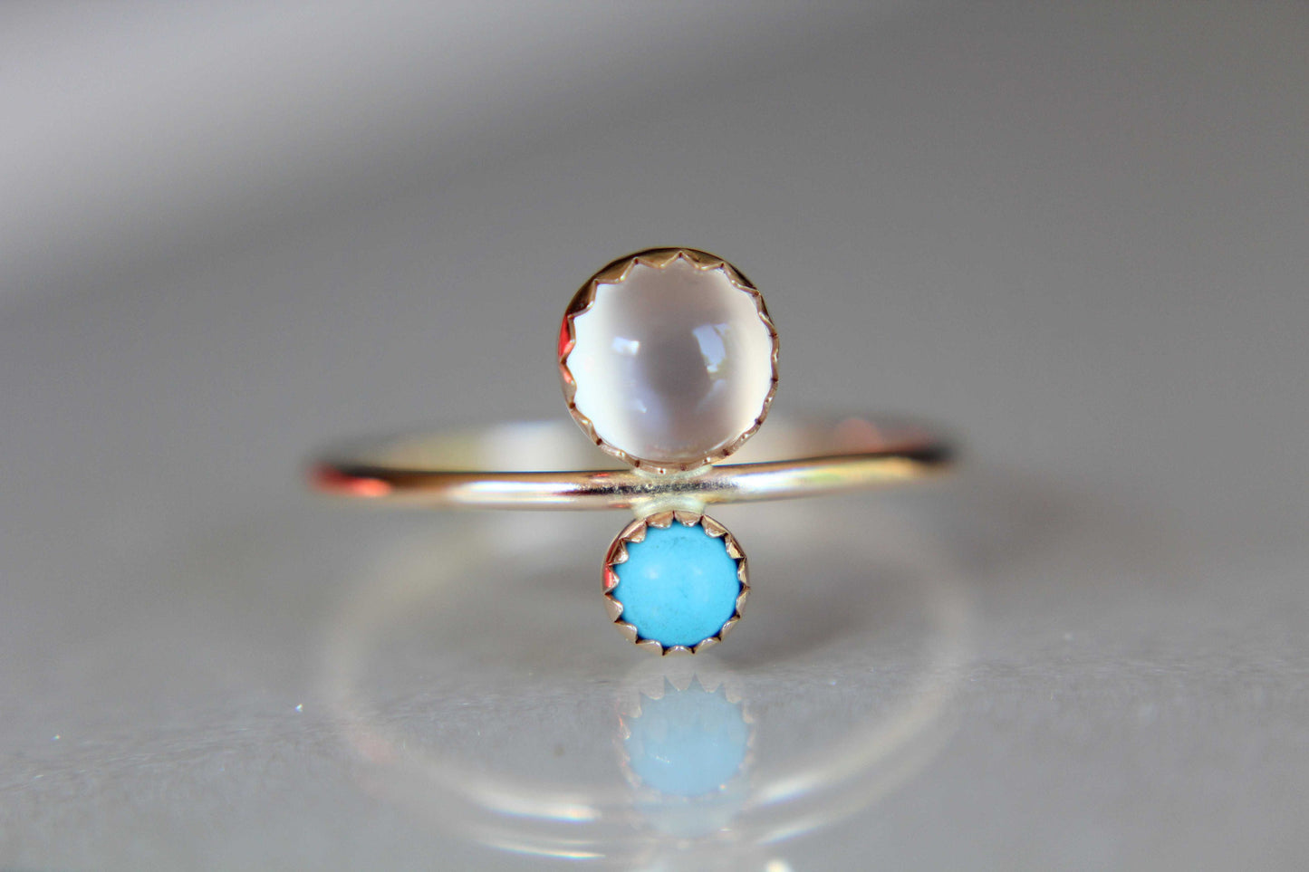 Double Gemstone Ring, Moonstone Ring, Engagement Ring, Turquoise, Dual Gemstone Ring, Gemstone Stacking Ring, White, Moonstone, Gift