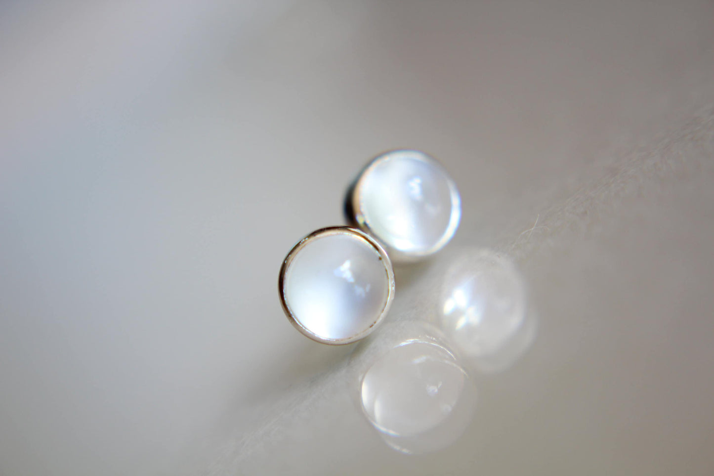 Moonstone Earrings, Stud Earrings, Silver Earrings, Simple White Moonstone Earrings, Gemstone Earrings, 5mm Moonstone Earrings, White, Gift