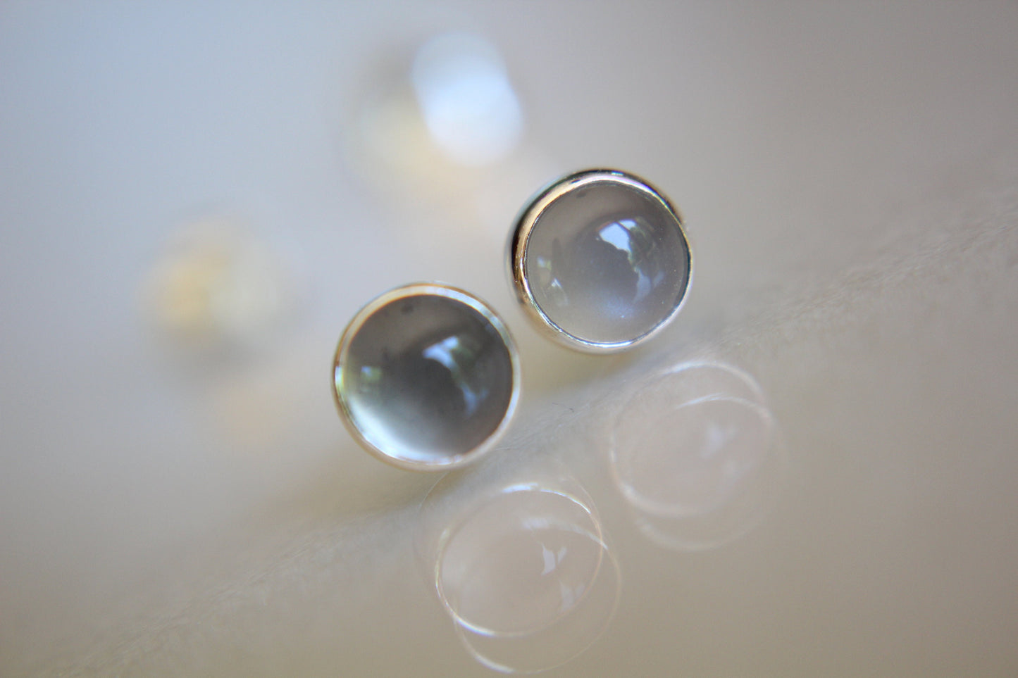 Moonstone Earrings, Stud Earrings, Silver Earrings, Gray Moonstone Earrings, Gemstone Earrings, 5mm Moonstone Earrings, Natural, Gift