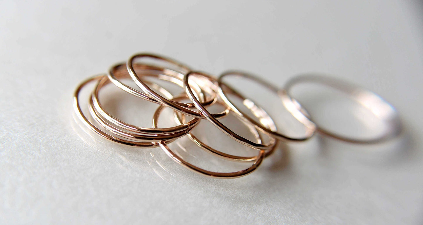 Thin Round Rose Gold Stackable Ring, 14k Gold Filled, Stacking Ring, Dainty Gold Ring, Tiny Ring, Skinny Ring, Gold Filled Ring, Thin Ring