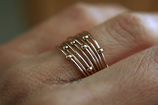 Gold Orbit Ring, Spinner Rings, Stacking Rings, Modern Sterling Spinner Ring, Thin Ring, Beaded Ring, Whisper Rings, Delicate Rings, Gift