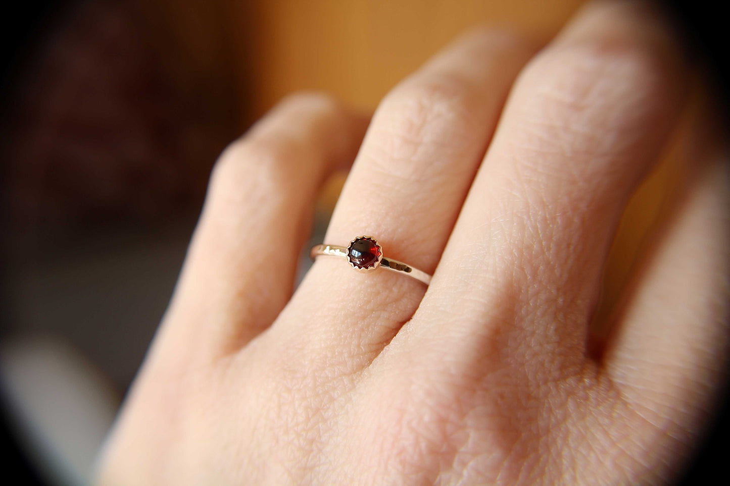 Garnet Ring, Natural Red Garnet Ring, Textured Garnet Ring, Handmade Ring, Thick Ring, Silver and Gold Ring, Gemstone Ring, January, Gift