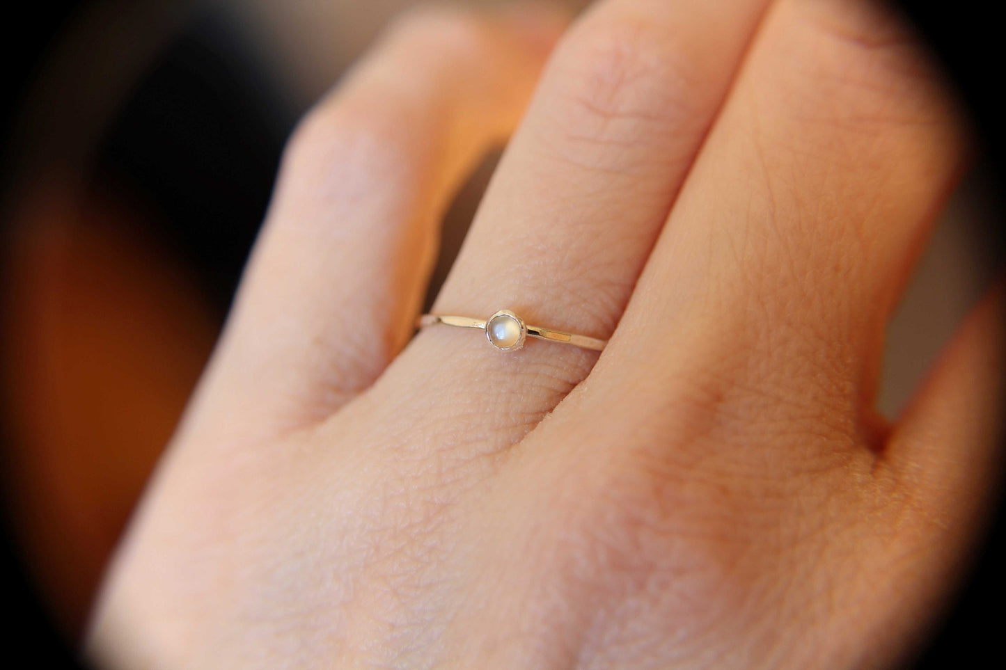 Moonstone Ring, Sterling Silver Moonstone Ring, Dainty Ring,Tiny Moonstone Ring, Thin Ring, June Birthstone, Peach Moonstone, Gift