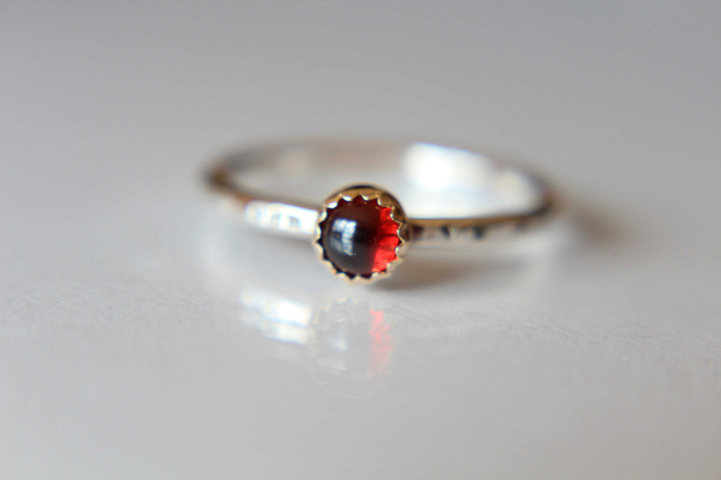 Garnet Ring, Natural Red Garnet Ring, Textured Garnet Ring, Handmade Ring, Thick Ring, Silver and Gold Ring, Gemstone Ring, January, Gift