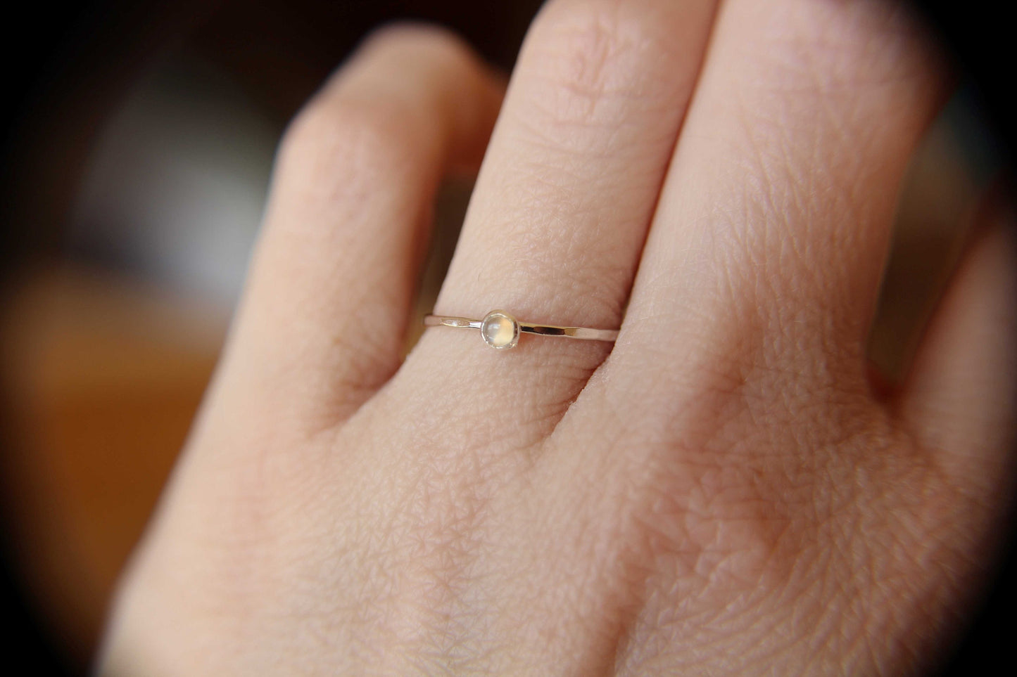 Moonstone Ring, Sterling Silver Moonstone Ring, Dainty Ring,Tiny Moonstone Ring, Thin Ring, June Birthstone, Peach Moonstone, Gift