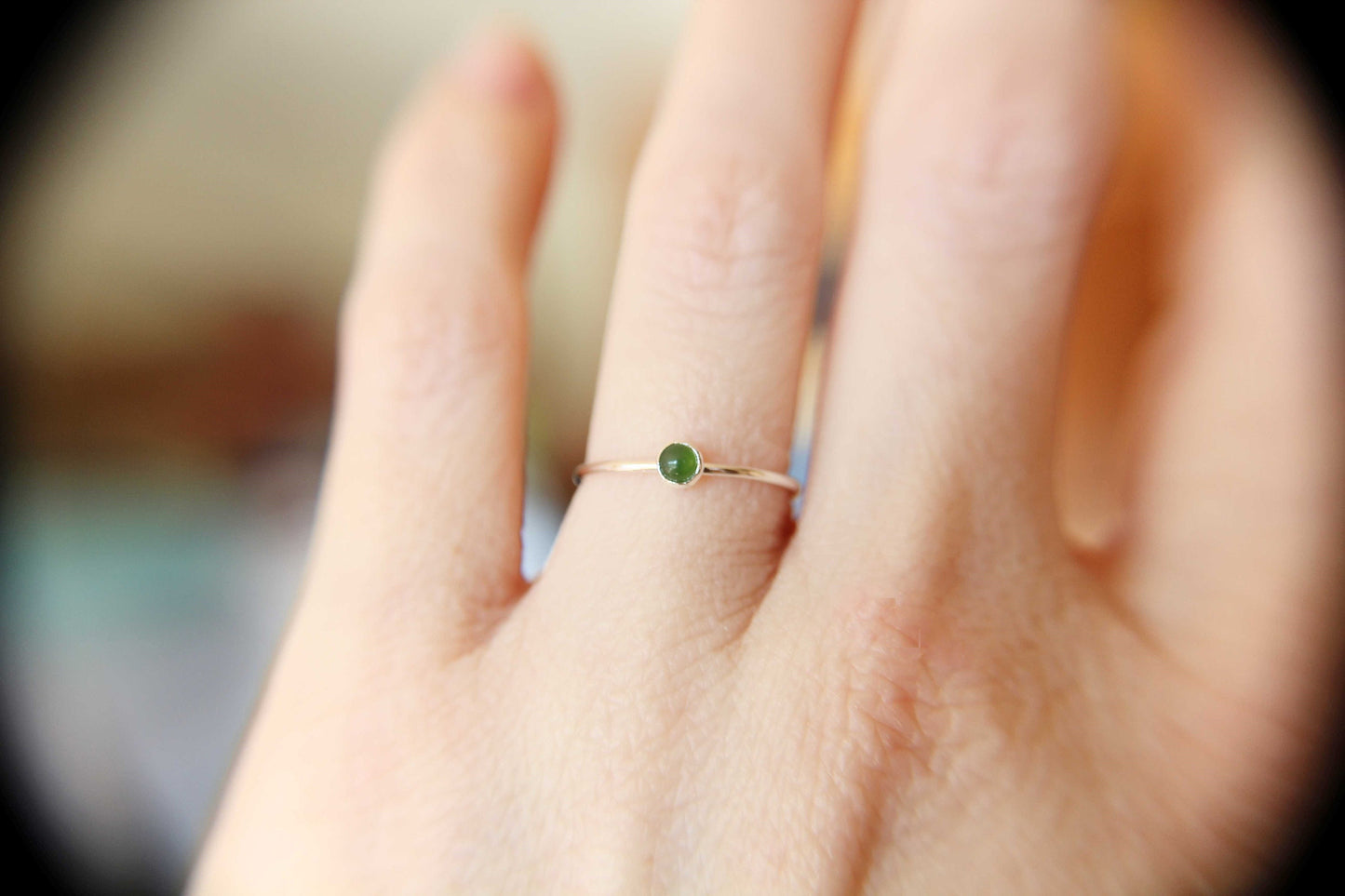 Tiny Jade Ring, Gemstone Ring, Green Jade Ring, Green, Modern, Simple, Everyday, Gift, Gemstone Jewelry, Natural Stone, Simple Ring