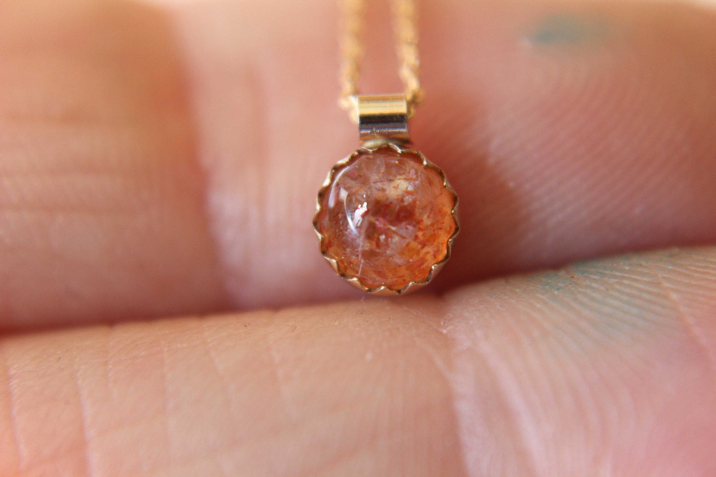 Sunstone Necklace, Tiny Necklace, Delicate Necklace, Stone Pendant, Speckled Sunstone Pendant Necklace, Boho Necklace, Gold Necklace, Gift