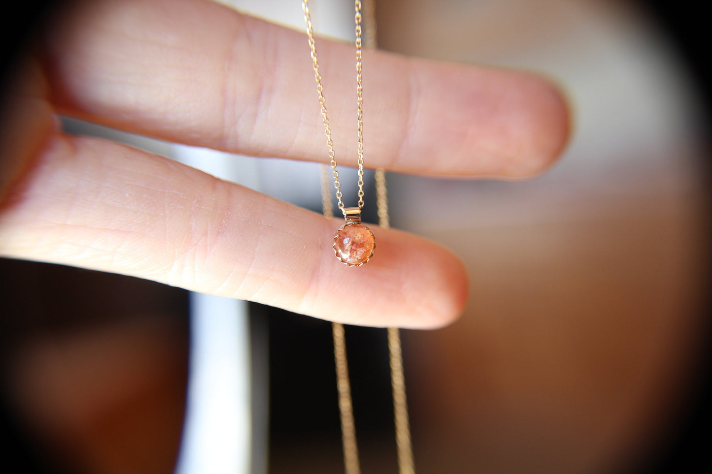 Sunstone Necklace, Tiny Necklace, Delicate Necklace, Stone Pendant, Speckled Sunstone Pendant Necklace, Boho Necklace, Gold Necklace, Gift