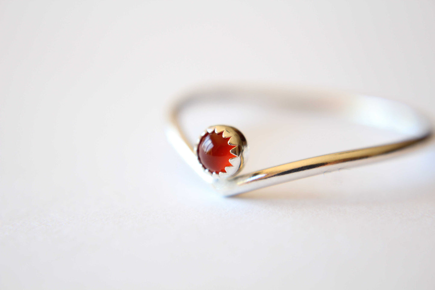 Chevron Ring, Stackable Ring, Birthstone Ring, Dainty Gemstone Ring, Minimalist Stackable Sterling Silver Birthstone Ring, Carnelian, Gift