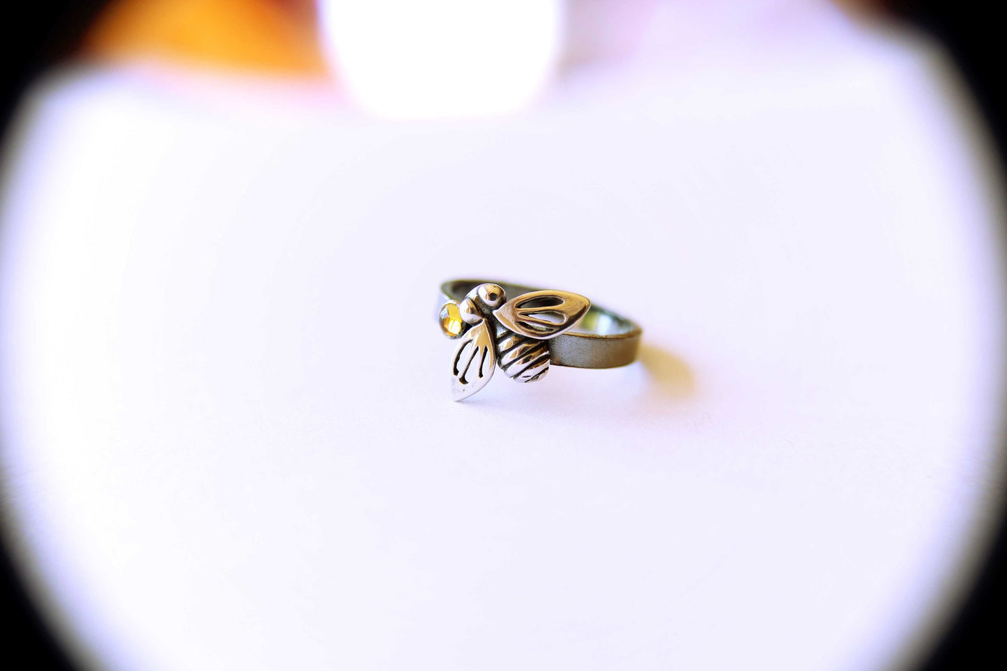 Bee Ring, Citrine Ring, Bumble Bee Ring, Honey Bee Rings, Gift, Gemstone Bee Ring, Silver Bee, Stacking Ring, Simple Ring, Minimalist, Gift