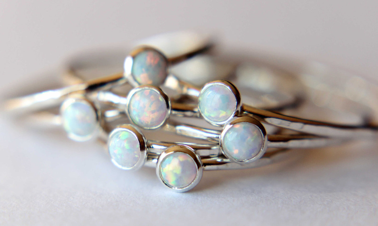 Textured Opal Stacking Ring, Slim Ring, Stacking Gemstone Ring, Opal Rings, Textured Rings, Whisper Gemstone Rings, Gift, White Opal, Gift