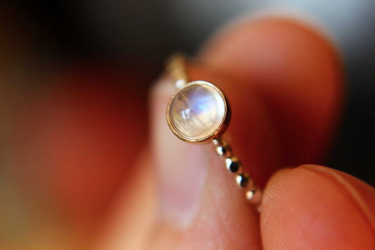 Rainbow Moonstone Ring, Beaded Ring, Beaded Moonstone Ring, Gold and Silver Ring, Moonstone Stacking Ring, 14Kt Gold and Sterling Silver