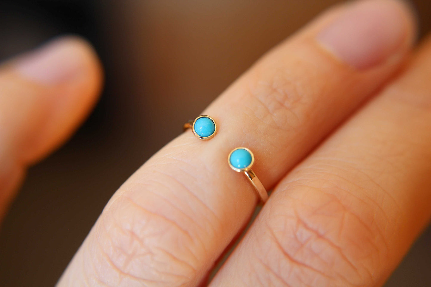 Dual Open Ring, Open Ring, Gold Open Gemstone Ring, Double Turquoise Ring, Midi Ring, Open Turquoise Ring, Stacking Ring,Gold Turquoise Ring