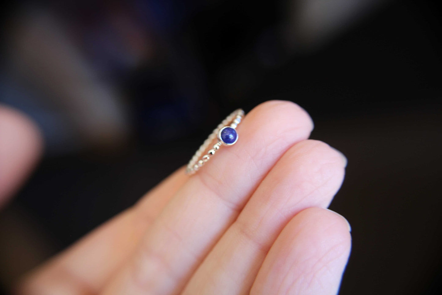 Lapis Ring, Lapis Stacking Ring, Beaded Lapis Ring, Gemstone Ring, Lapis Lazuli Ring, Gemstone Stacking Ring, Blue, Lapis Lazuli Stone, Gift