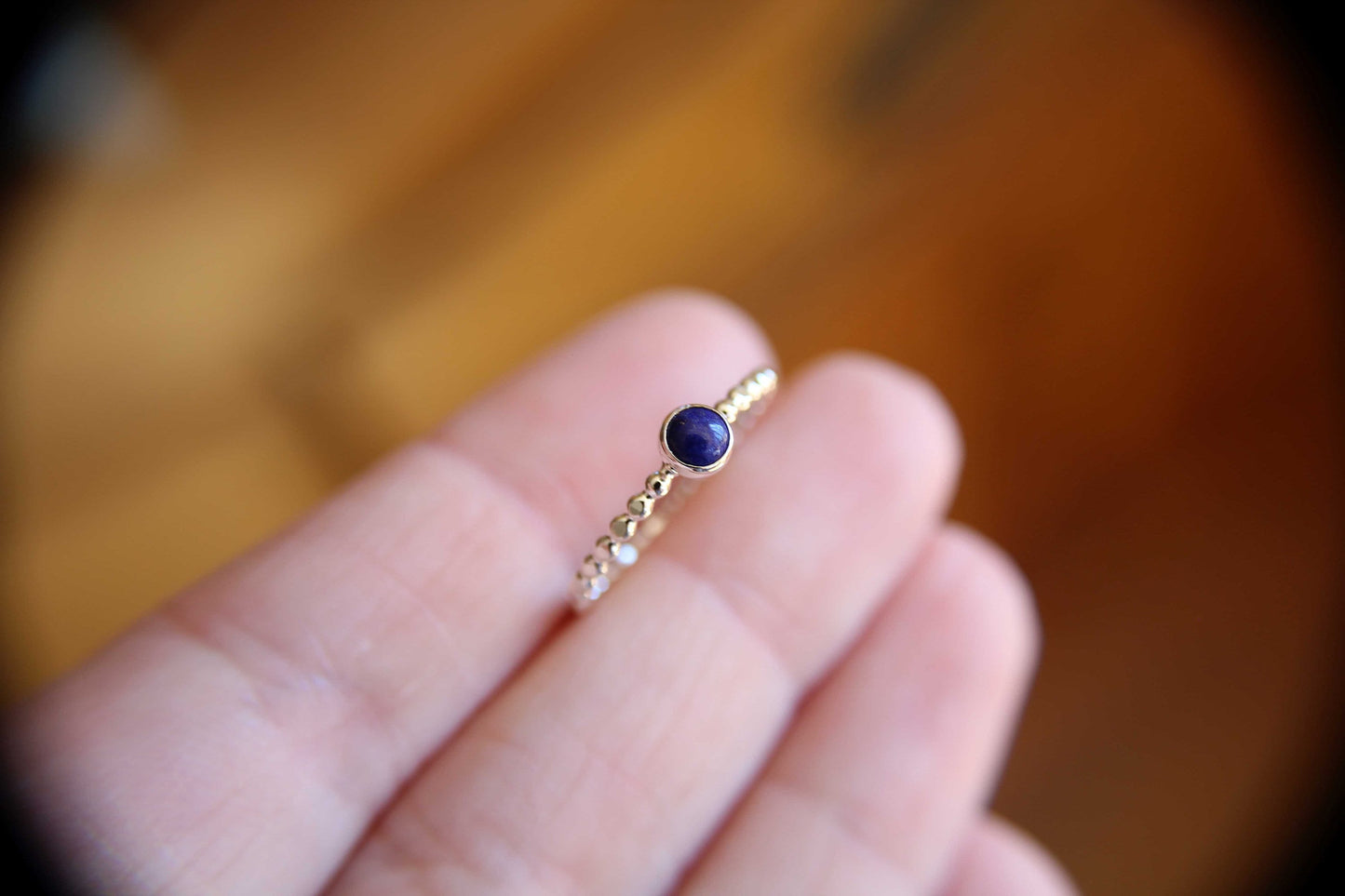 Lapis Ring, Lapis Stacking Ring, Beaded Lapis Ring, Gemstone Ring, Lapis Lazuli Ring, Gemstone Stacking Ring, Blue, Lapis Lazuli Stone, Gift