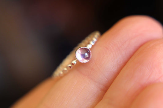 Pink Sapphire Ring, Pink Sapphire Stacking Ring, Beaded Pink Sapphire Stacking Ring, Beaded Gemstone Rings, Stacking Rings, Pink, Gift