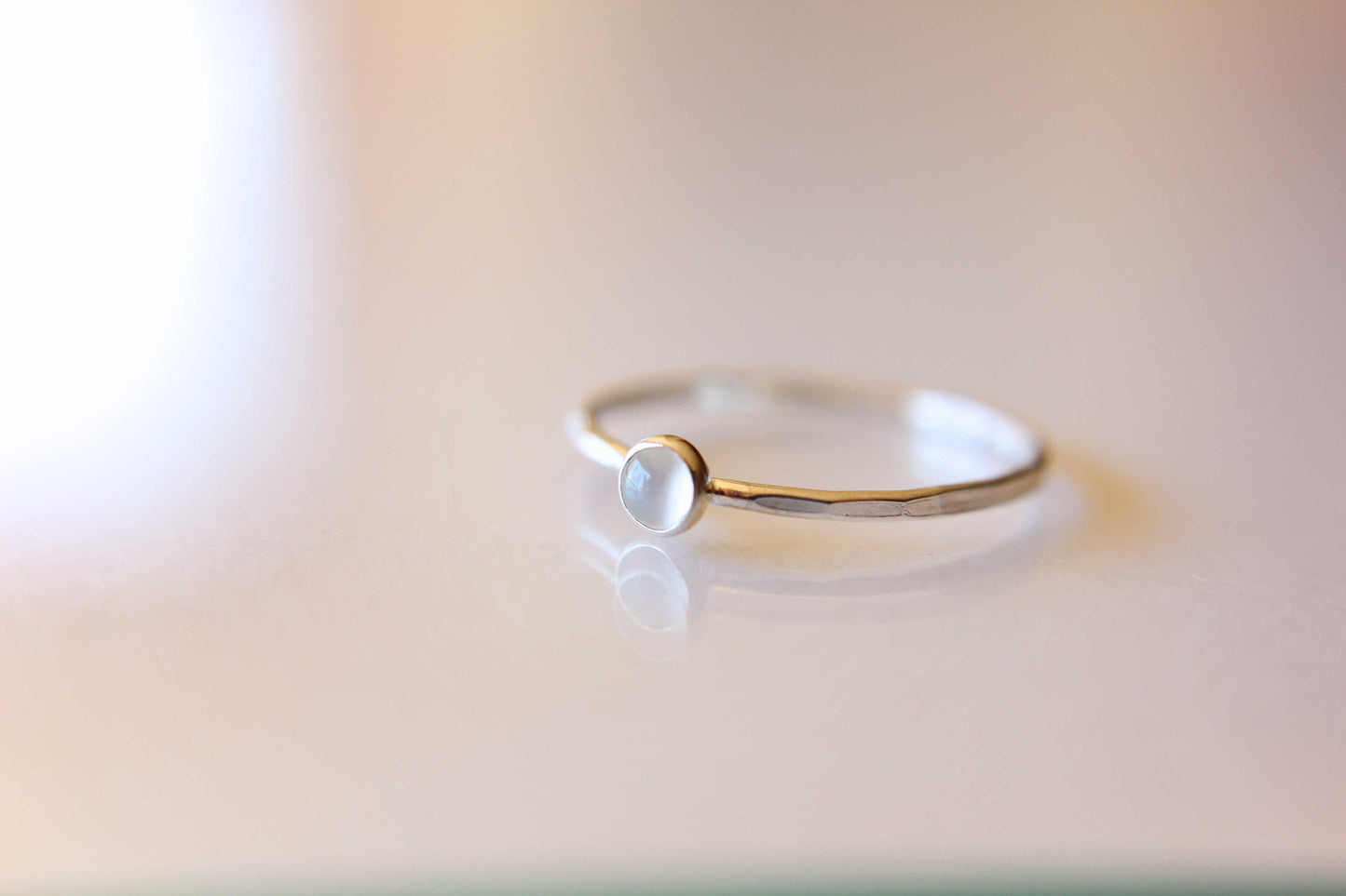 Tiny Moonstone Ring, Sterling Silver Moonstone Ring, Dainty Ring, Tiny White Moonstone Ring, Thin Ring, June Birthstone, Moonstone, Gift