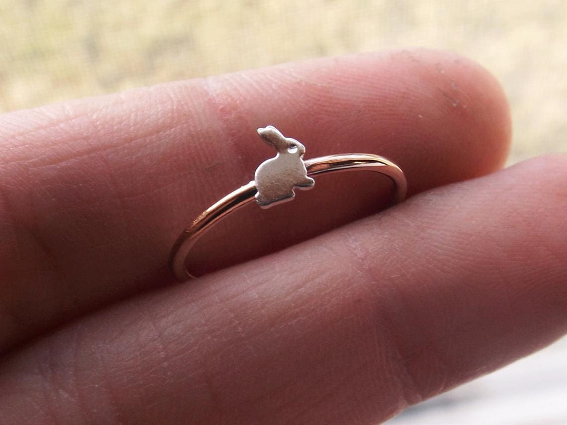 Bunny Ring, Little Bunny, Bunny Rabit Ring, Rabbit Rings, Gift, White Rabbit Ring, Silver Bunny, Stacking Ring, Simple Ring, Minimalist