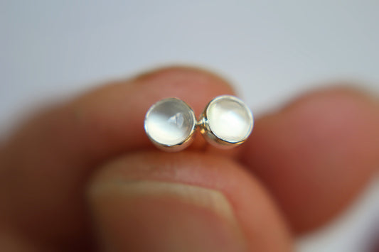 White Moonstone Earrings, Gemstone Earrings, Sterling Earrings, Post Earrings, White Post Earrings, Small Earrings, Minimalist Earrings