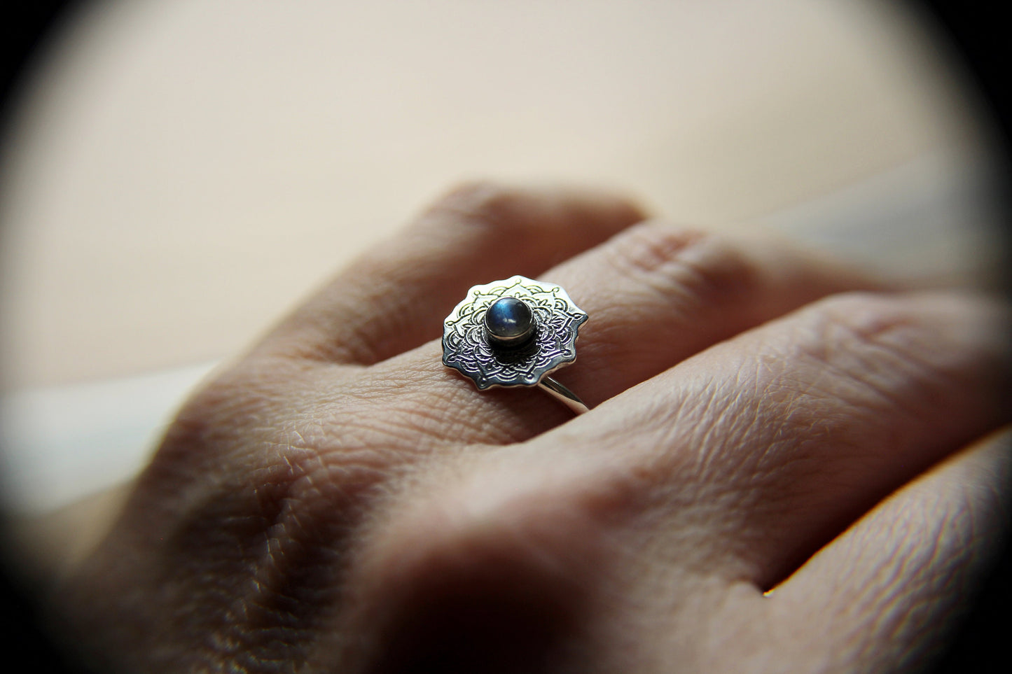 Sterling Silver Mandala Ring, Labradorite Ring, Mandala Ring, Stacking Ring, Stackable Ring, Minimalist Ring, Mandala Bypass Ring, Gift