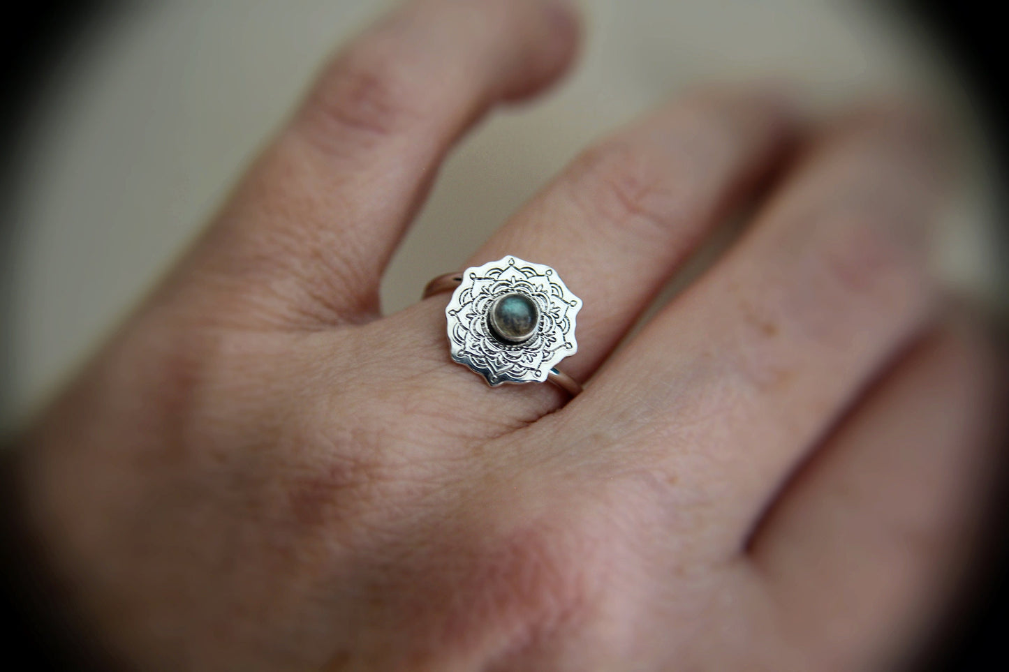 Sterling Silver Mandala Ring, Labradorite Ring, Mandala Ring, Stacking Ring, Stackable Ring, Minimalist Ring, Mandala Bypass Ring, Gift