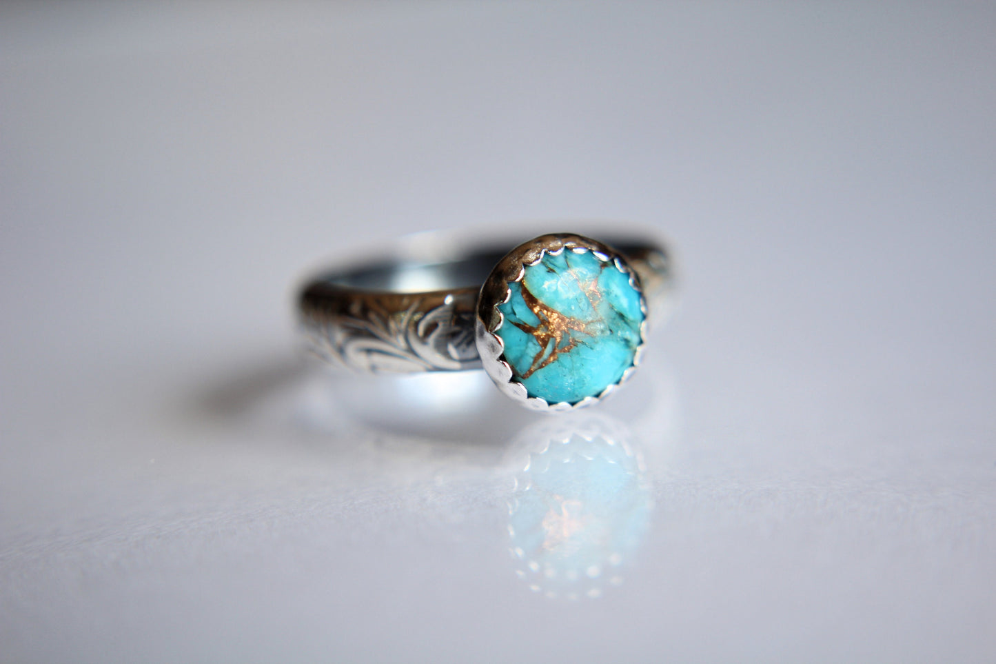 Floral Turquoise Ring, Floral Band, Turquoise Floral Ring, Antique Silver Ring, Boho Statement Band, Floral Jewelry, Thick Floral Ring, gift