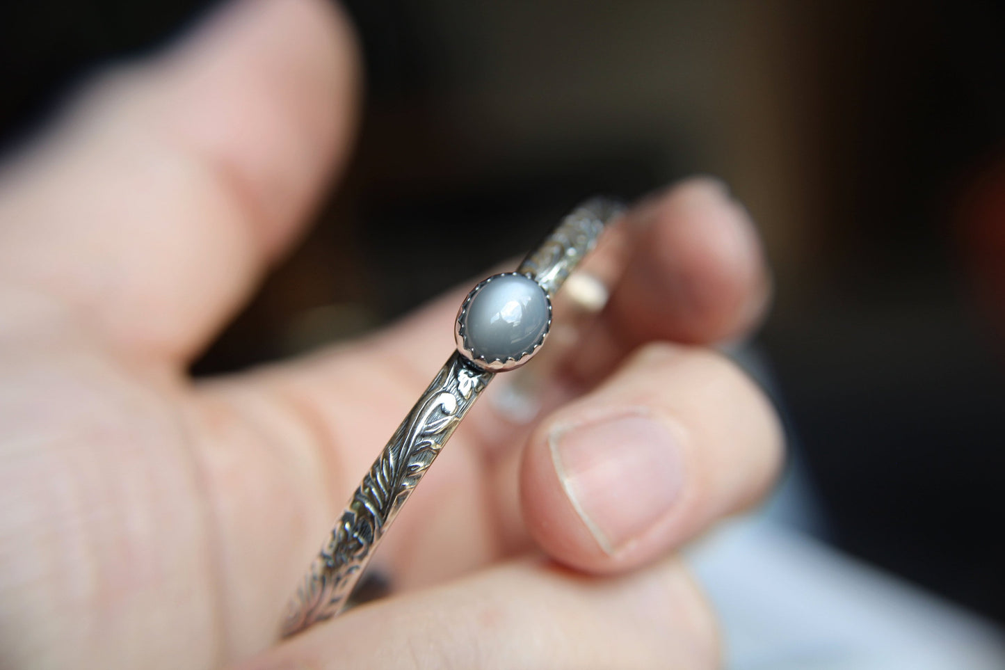 Gray Moonstone Bracelet, Sterling Silver Bracelet, Moonstone Bracelet, Sterling Moonstone Jewelry, Moonstone Cuff Bracelet, Gray Moonstone