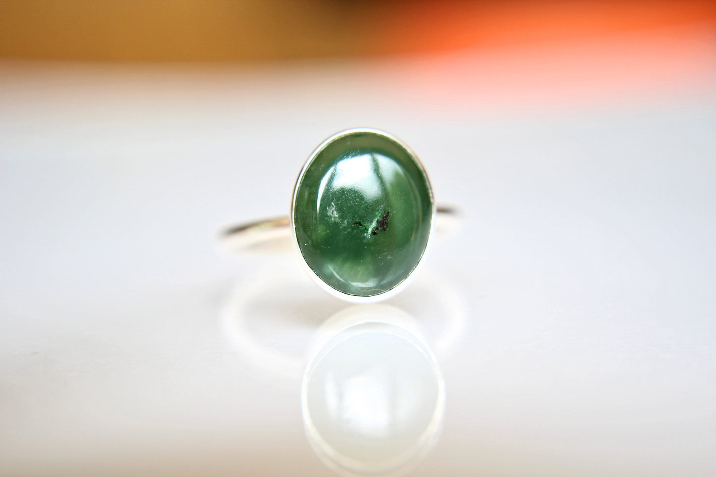 Large Jade Ring, Gemstone Ring, Green Jade Ring, Green, Modern, Simple, Everyday, Gift, Gemstone Jewelry, Natural Stone, Simple Ring
