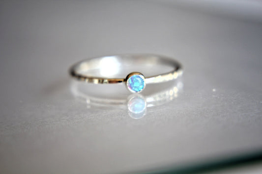 Blue Opal Stacking Ring, Slim Ring, Stacking Opal Ring, Blue Opal, Textured Rings, Whisper Gemstone Rings, Gift, Blue Opal, Gold Opal Ring