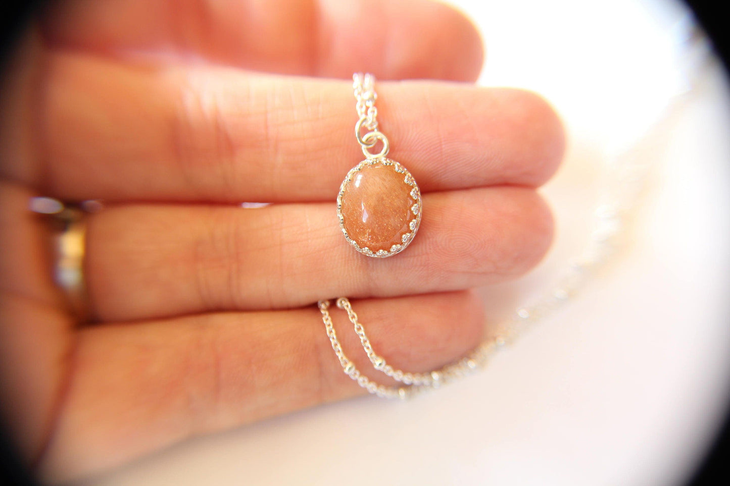 Sunstone Necklace, Victorian Necklace, Necklace, Stone Pendant, Speckled Sunstone Pendant Necklace, Boho Necklace, Layer Necklace, Gift
