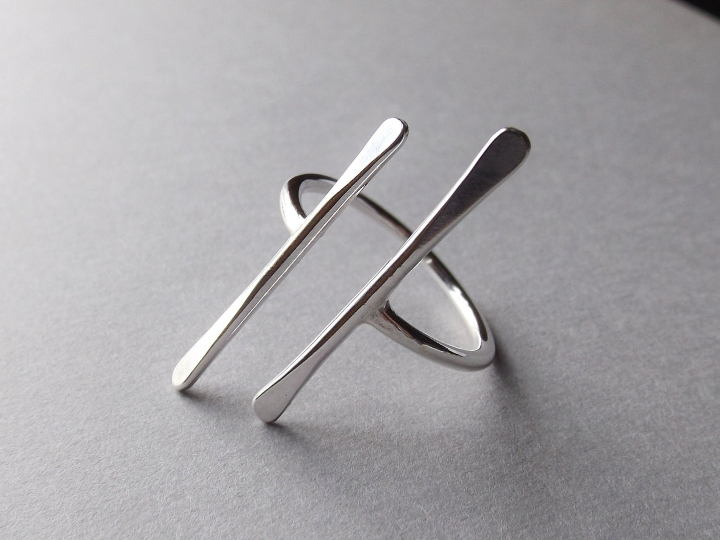 Double Bar Ring, Long Parallel Bar Ring, Parallel Ring, Long Bar Ring, Sterling Silver Bar Ring, Open Ring, Modern, Minimalist Ring, Simple