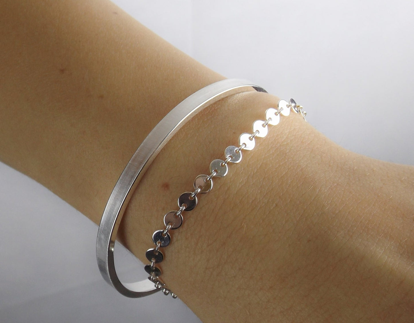 Sterling Silver Sequin Bracelet,Dainty Sterling Silver Chain Bracelet,Solid Sterling Silver Bracelet,Simple Silver Bracelet,Layer Bracelet