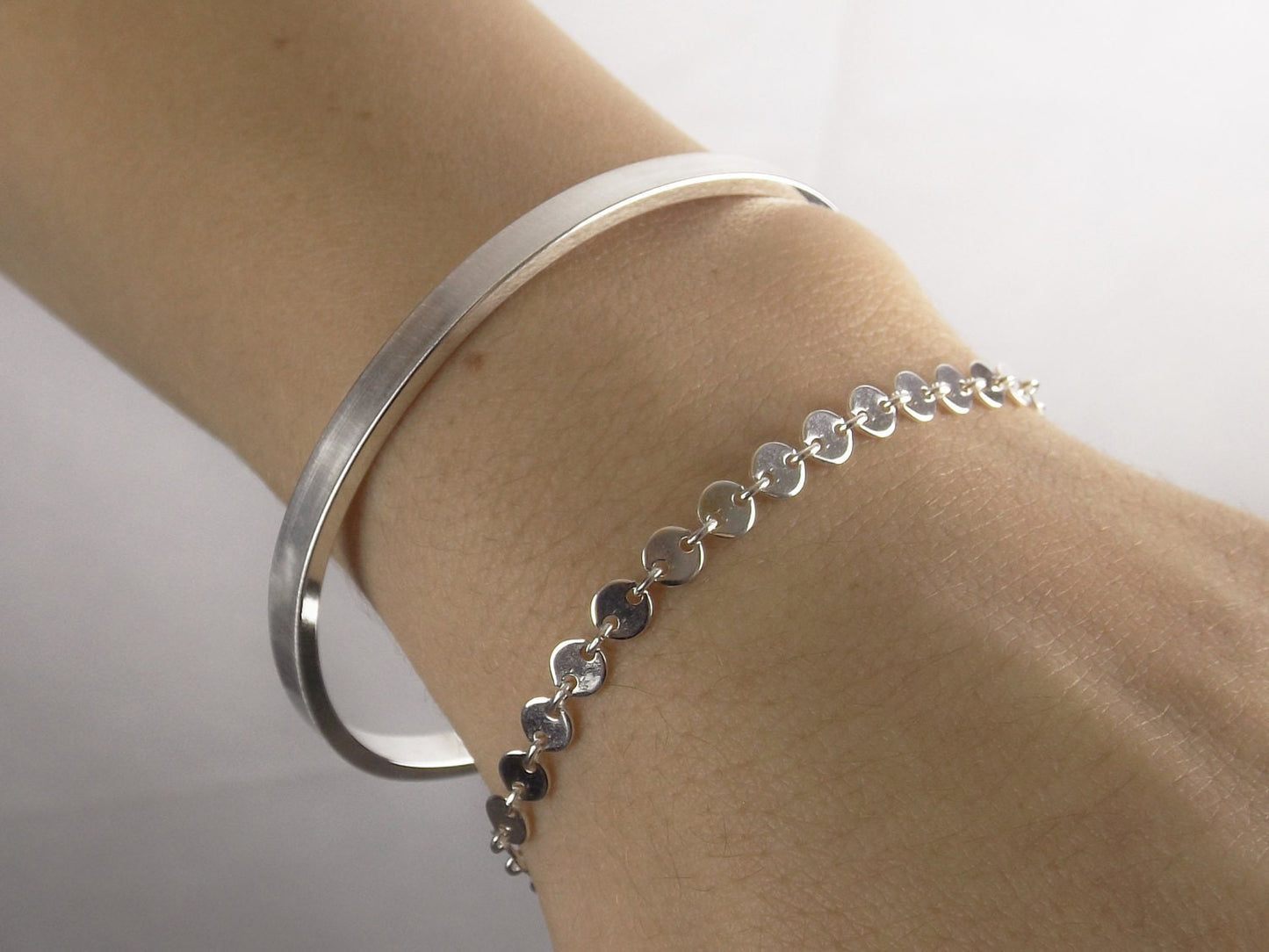 Sterling Silver Sequin Bracelet,Dainty Sterling Silver Chain Bracelet,Solid Sterling Silver Bracelet,Simple Silver Bracelet,Layer Bracelet